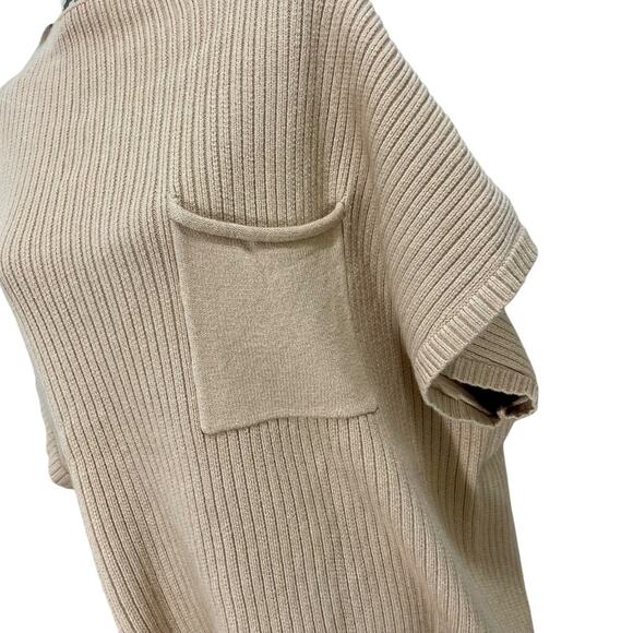 Entro Women's Oversized Cream Rib Knit Chunky Sweater Top Mock Neck Pocket Sz 2X - Picture 4 of 12